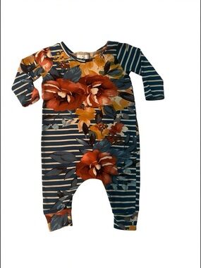 Striped Floral Baby Girl Floral Romper 6-9 months in Teal and Rust NWOT